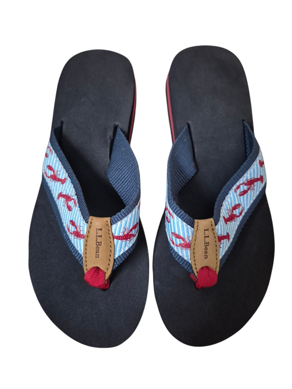 L.L. Bean Women's Navy Blue With Lobster Print Flip Flops Size 7